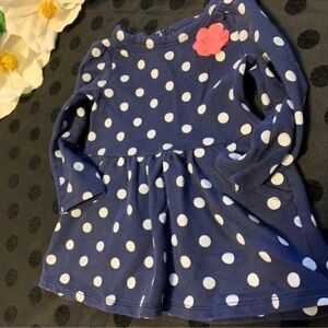 Circo Polka Dot Blue Kids Dress with Flower Accent 2T